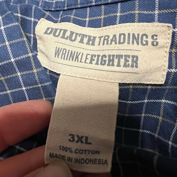 Duluth Trading WrinkleFighter Shirt Mens 3XL Plaid Blue Long Sleeve - Picture 5 of 7